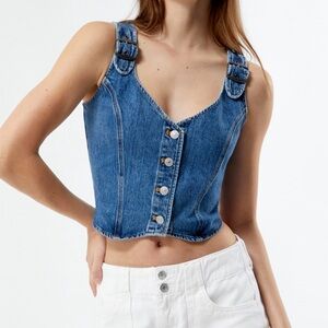 Charlie Denim Vest Crop Tank Top Button Up
